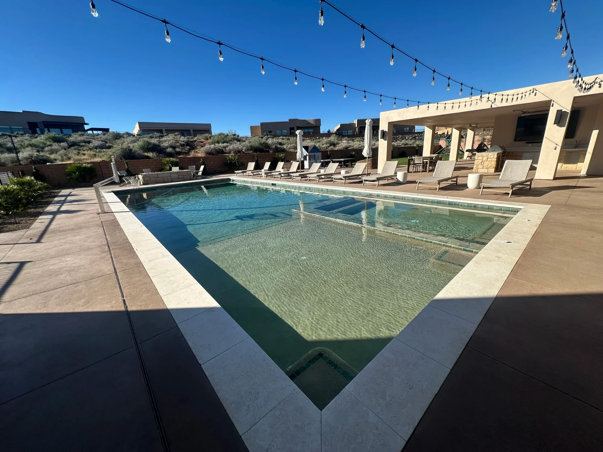 Pool equipment upgrade and smart automation by Aqua Desert at twilight