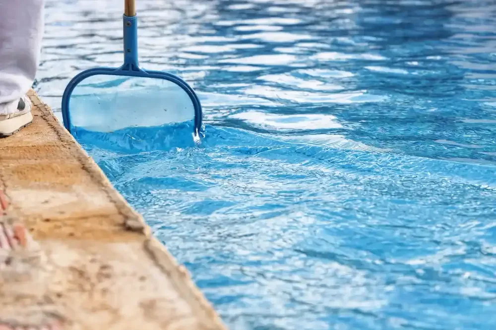 Cleaning and inspecting the side of a pool